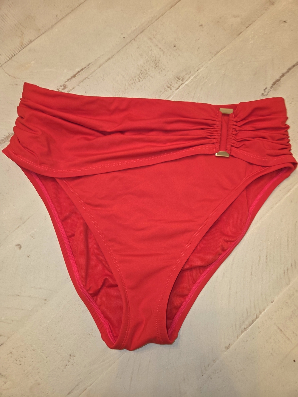 Lilly Pulitzer High-Waist Bikini Bottom in Bright Red with Ruched Waistband